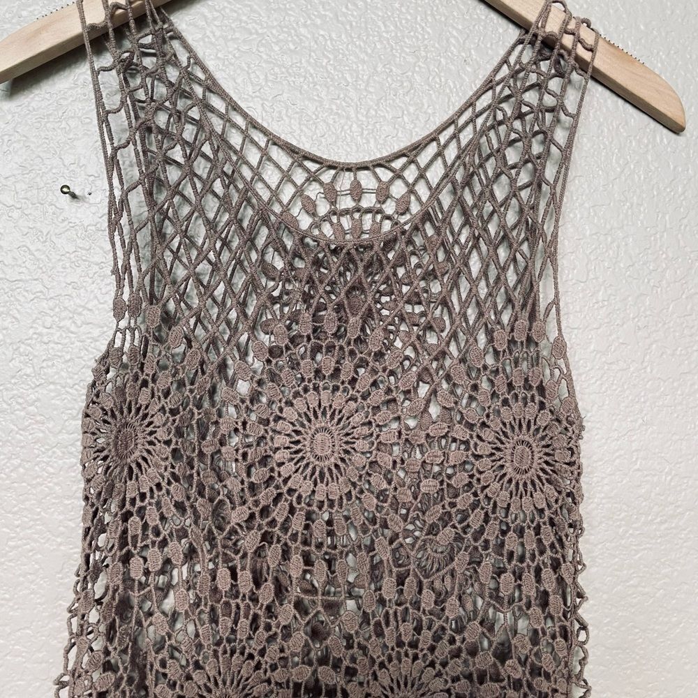 Lace Mesh Overlay Tan Tank Top or Cover-Up - Picture 2 of 3